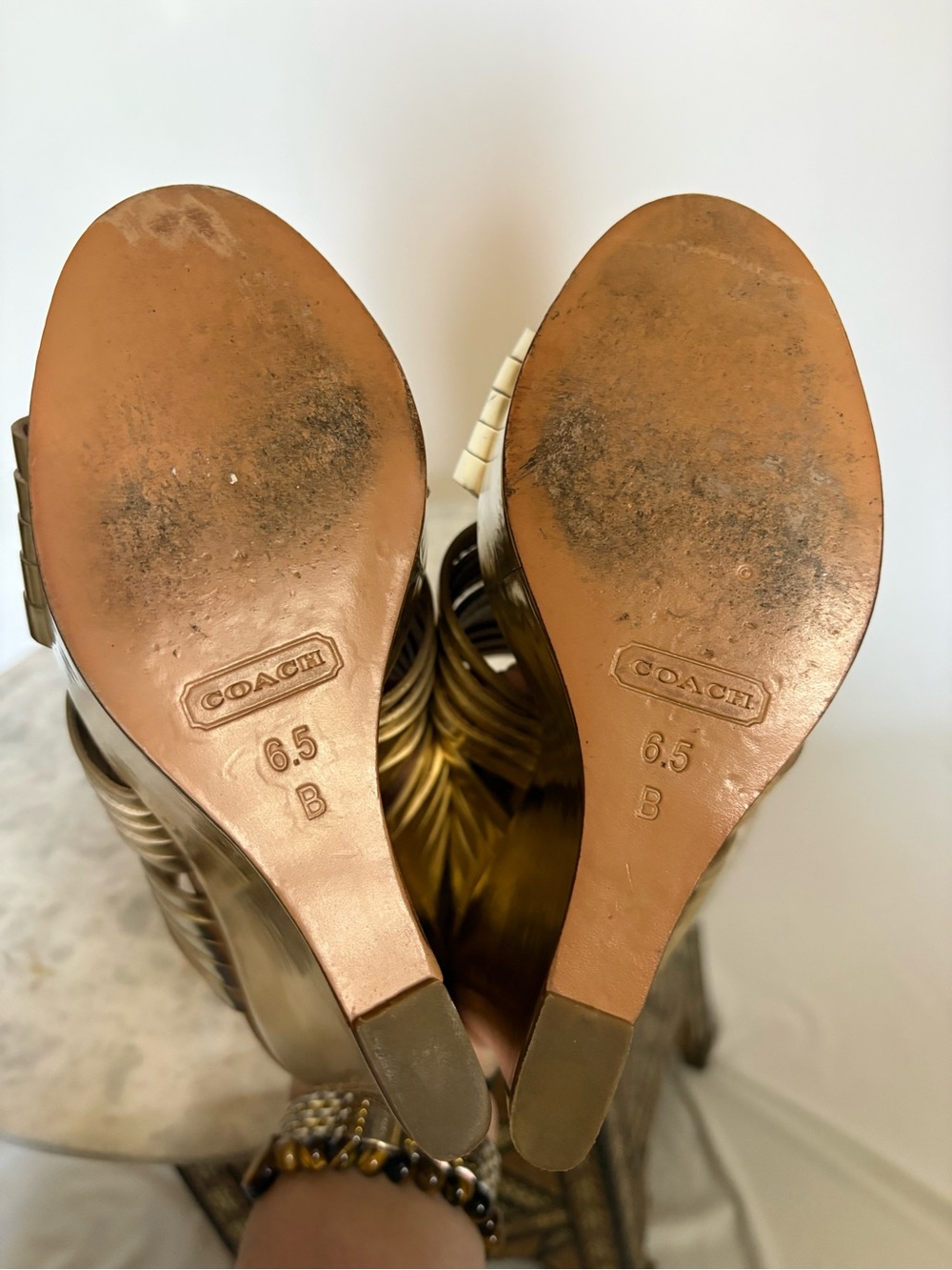 Coach Bristol Mirror Metallic Gold Wedge Slide Platform Sandals Size 6.5 - Picture 10 of 10